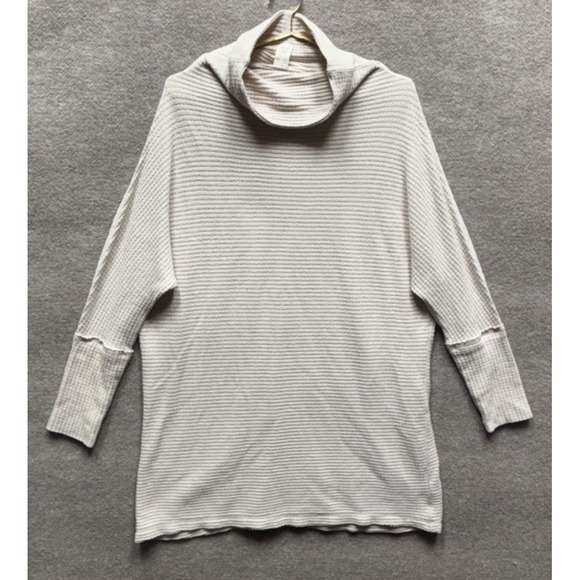 Free People Tops - We The Free People Kitty Thermal Tunic Top Women M Long Beige Funnel Neck EUC